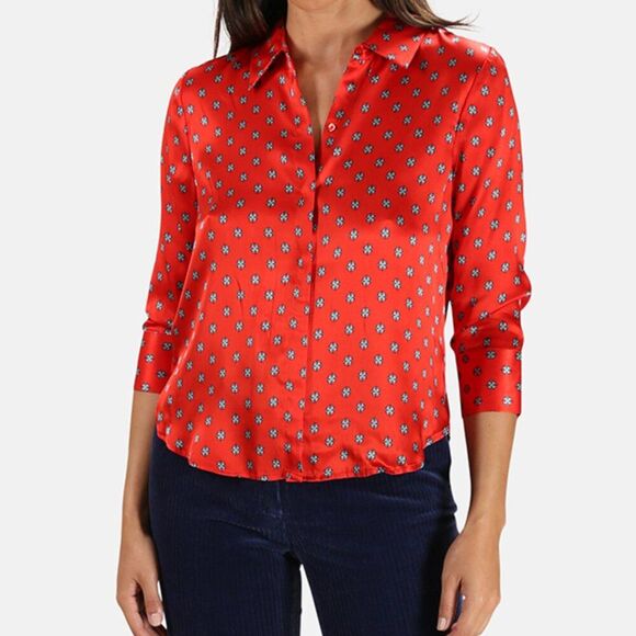 L'AGENCE Royal Red Maestro Jil Silk Charmeuse Button Blouse 3/4 Sleeve Size SP - Picture 5 of 13